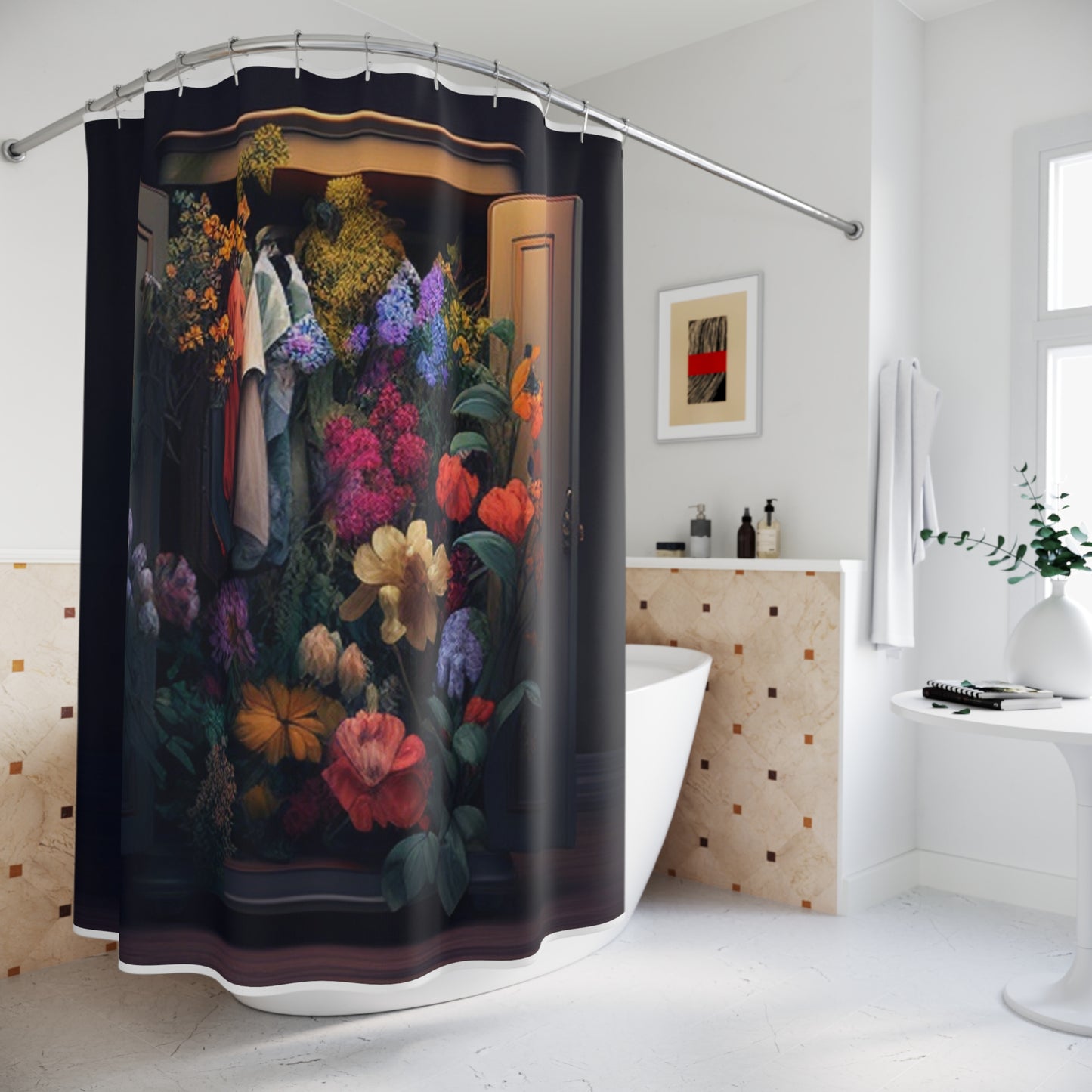 Polyester Shower Curtain A Wardrobe Surrounded by Flowers 4
