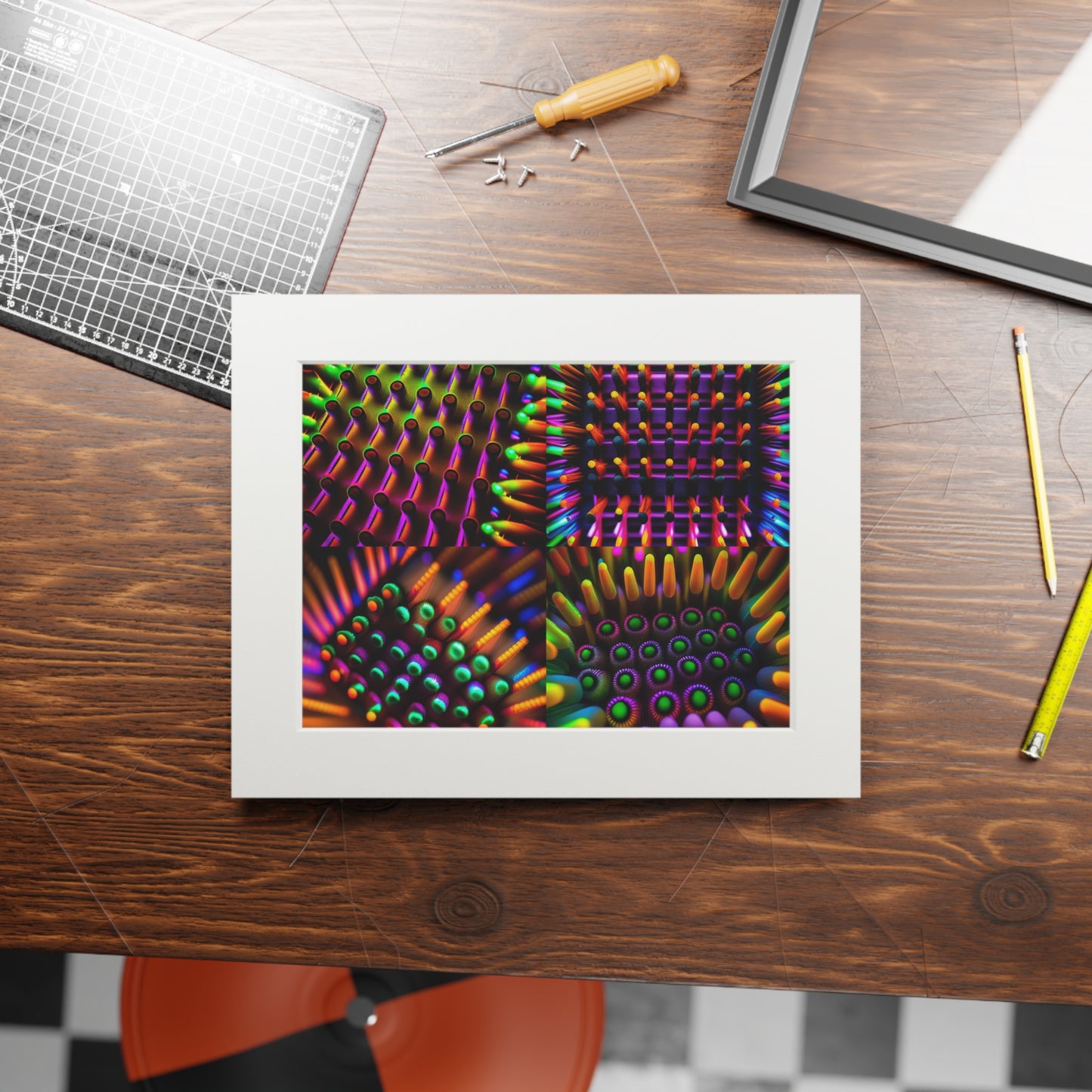 Fine Art Prints (Passepartout Paper Frame) Macro Cactus neon square