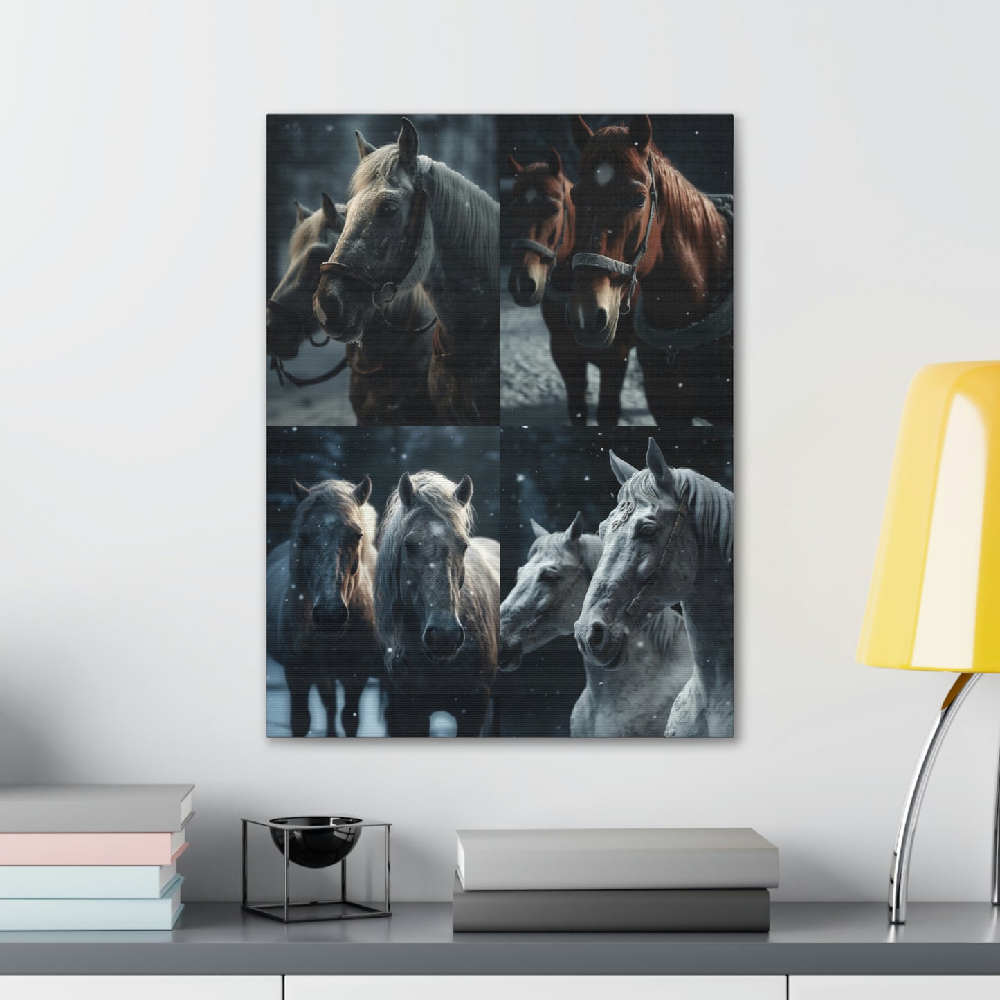 Canvas Gallery Wraps Two Snow Horses 4 Pack