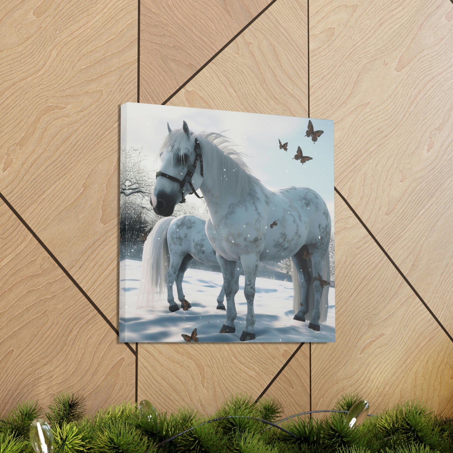 Canvas Gallery Wraps Butterfly Snow Horses 1