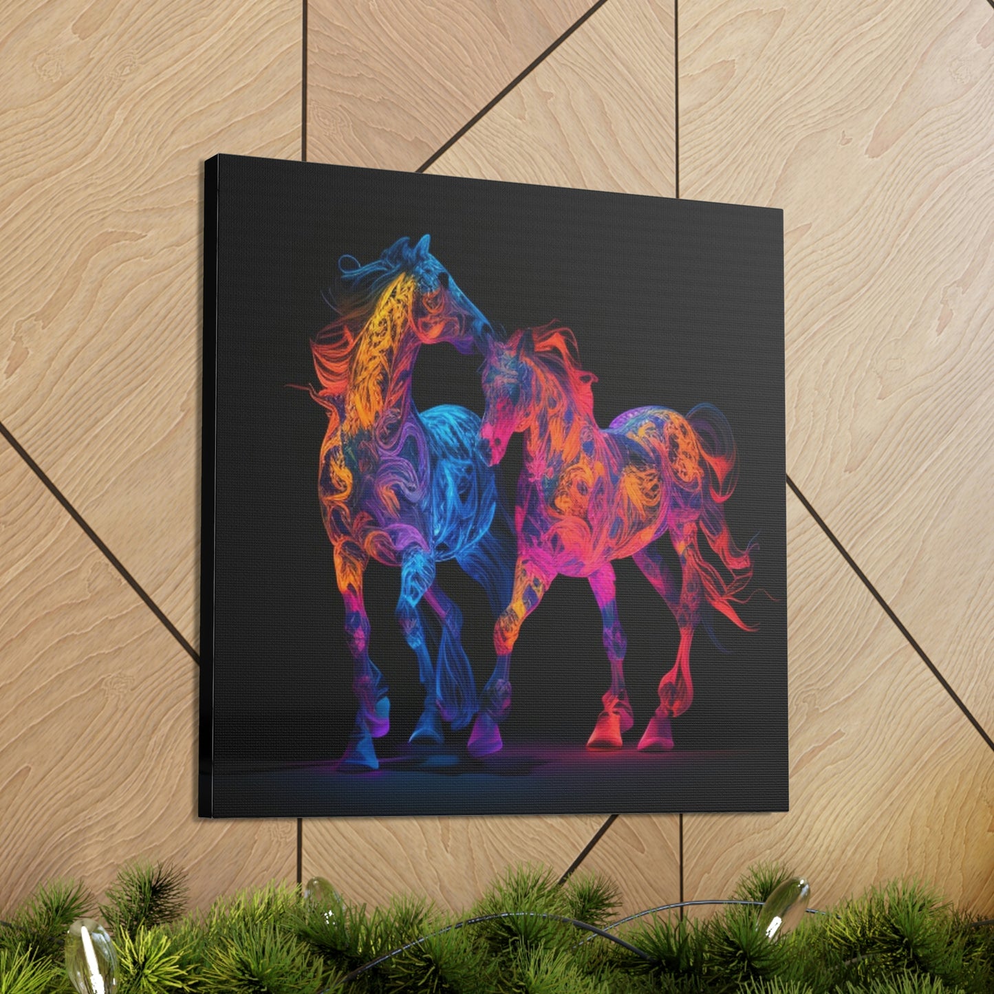 Canvas Gallery Wraps Two Neon Horses 1