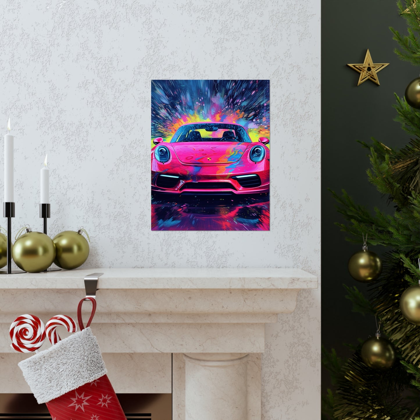 Premium Matte Vertical Posters Pink Porsche water fusion 3