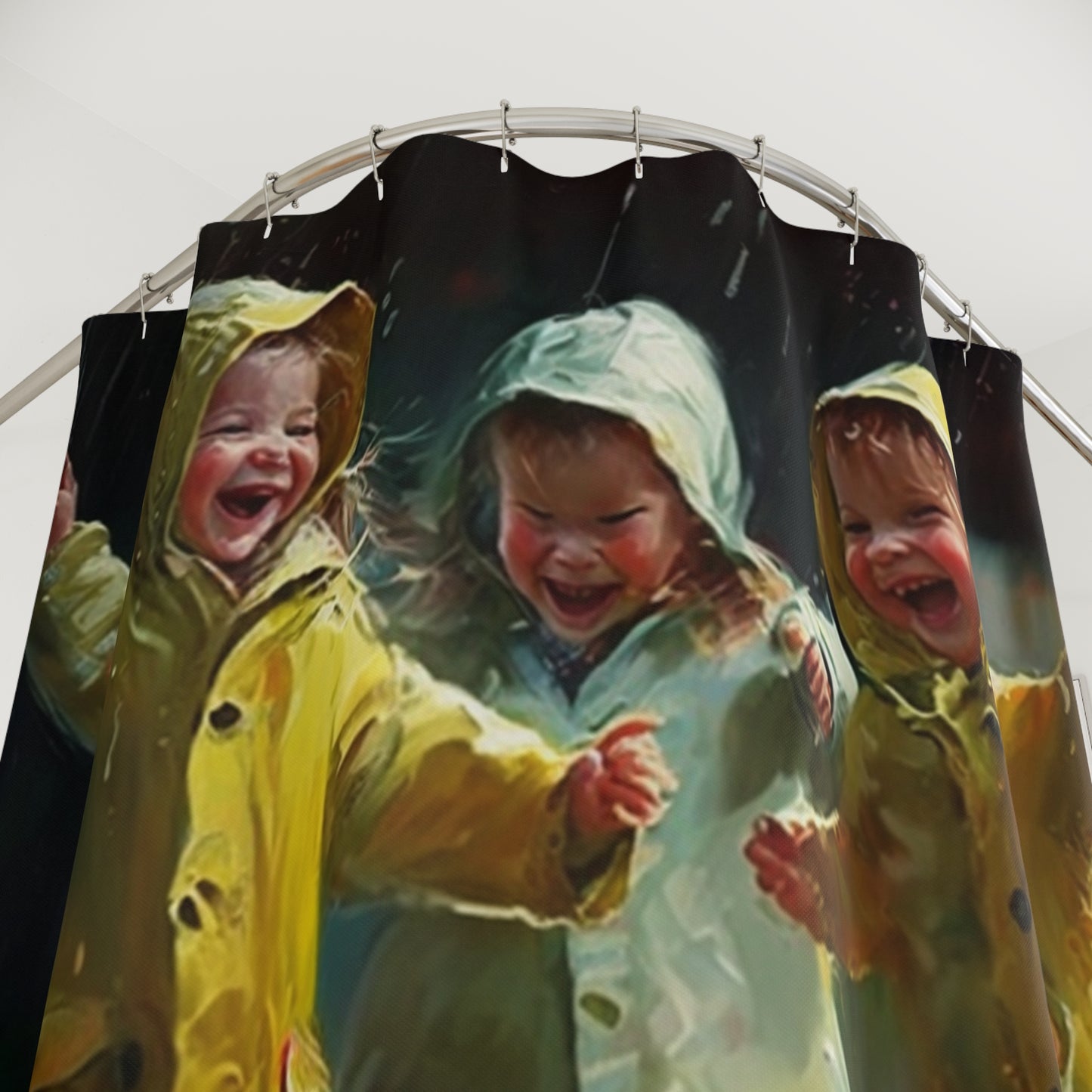 Polyester Shower Curtain kids dancing rain 9