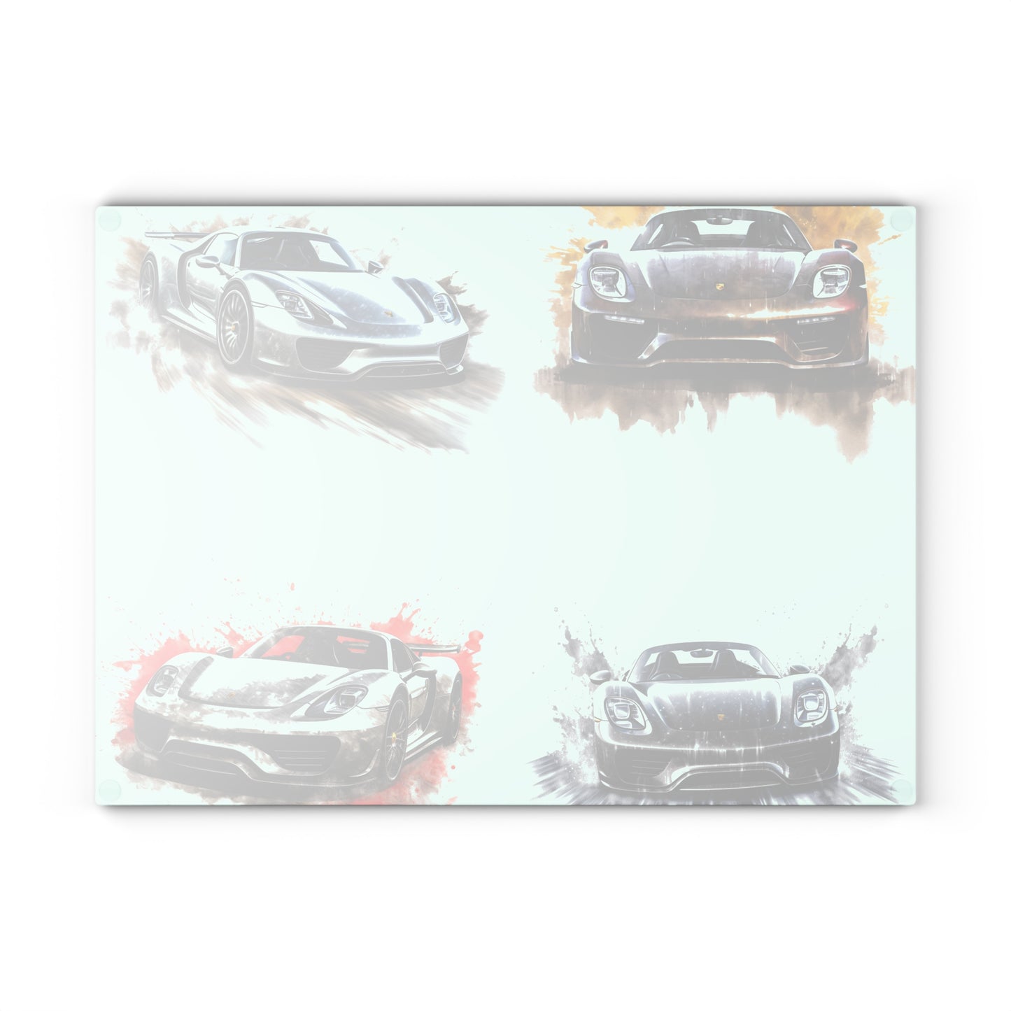 Glass Cutting Board 918 Spyder white background driving fast with water splashing 5