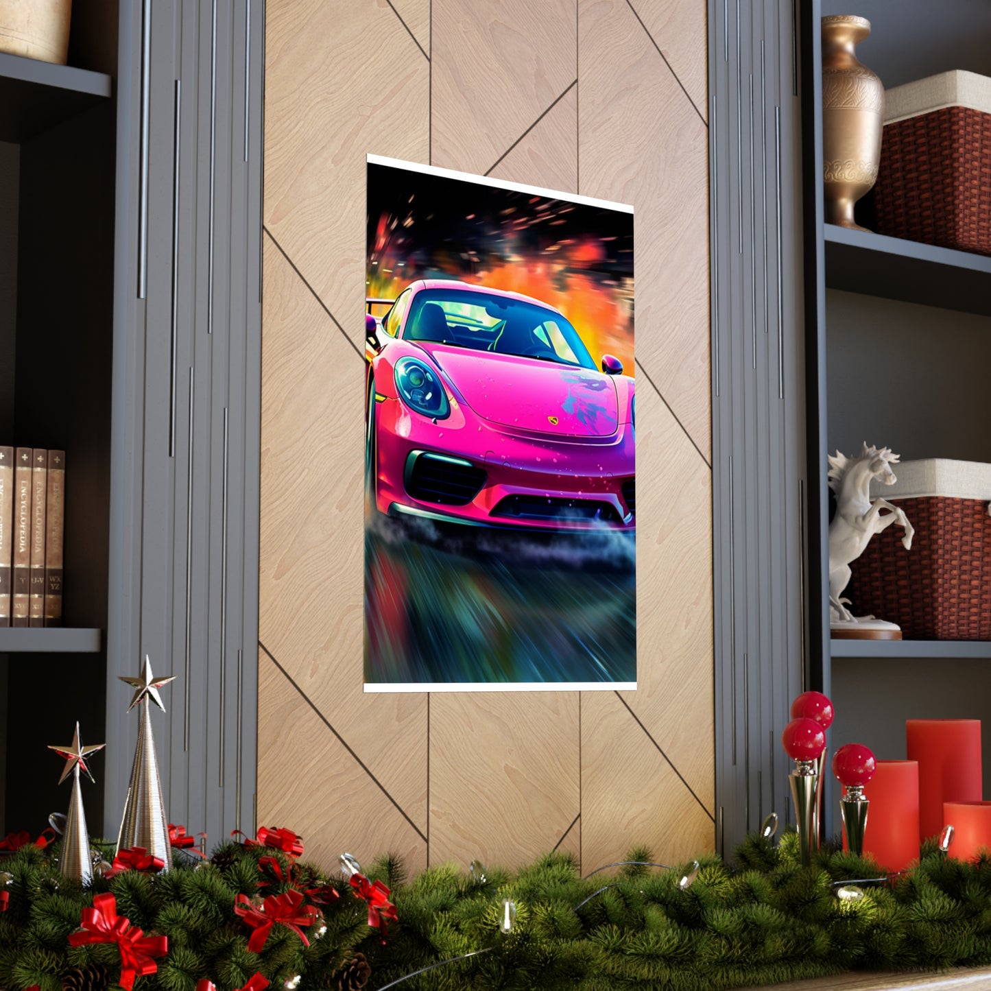 Premium Matte Vertical Posters Pink Porsche water fusion 4