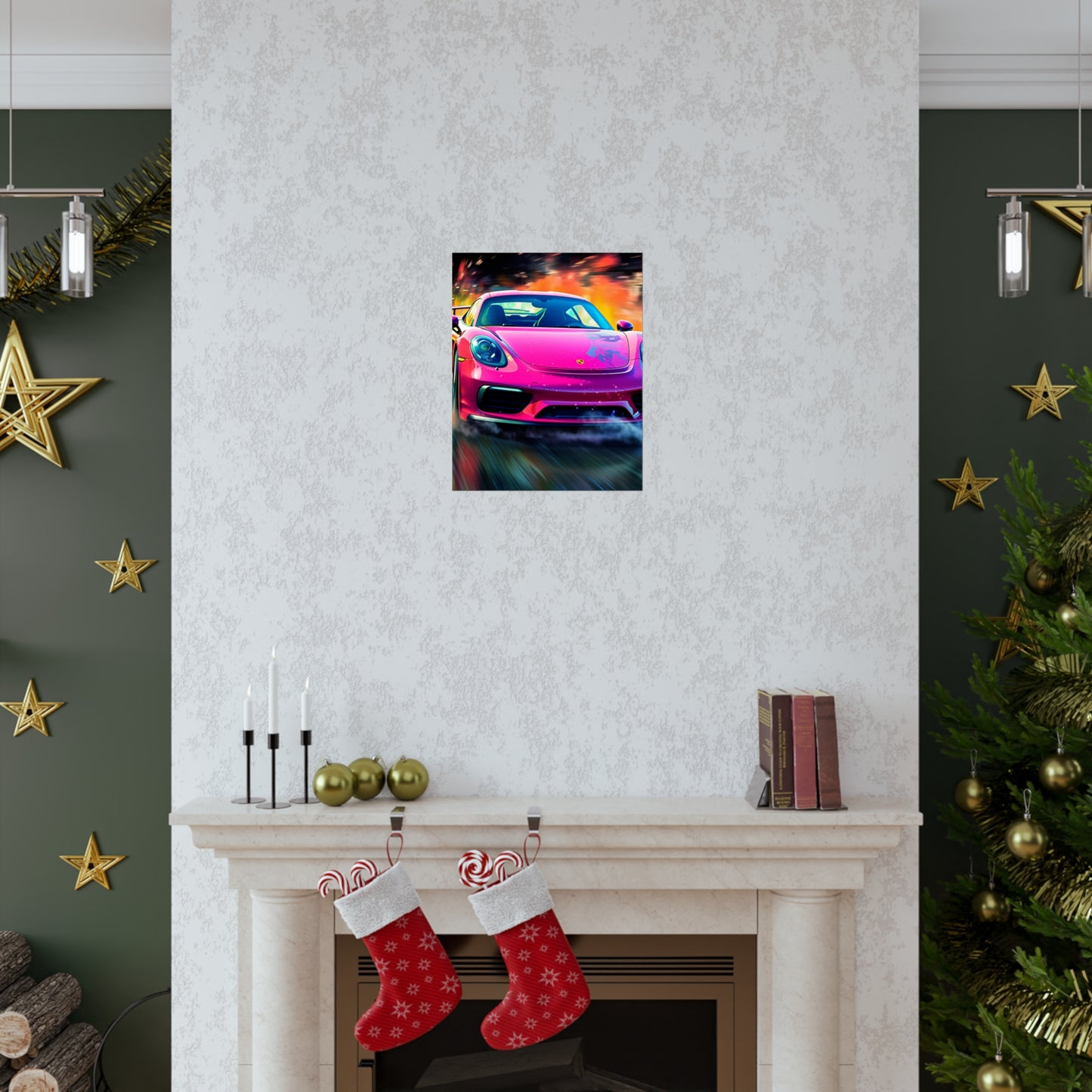 Premium Matte Vertical Posters Pink Porsche water fusion 4