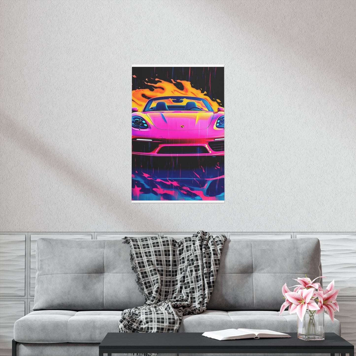 Premium Matte Vertical Posters Pink Porsche water fusion 1