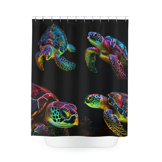 Polyester Shower Curtain neon sea turtle 4 pack