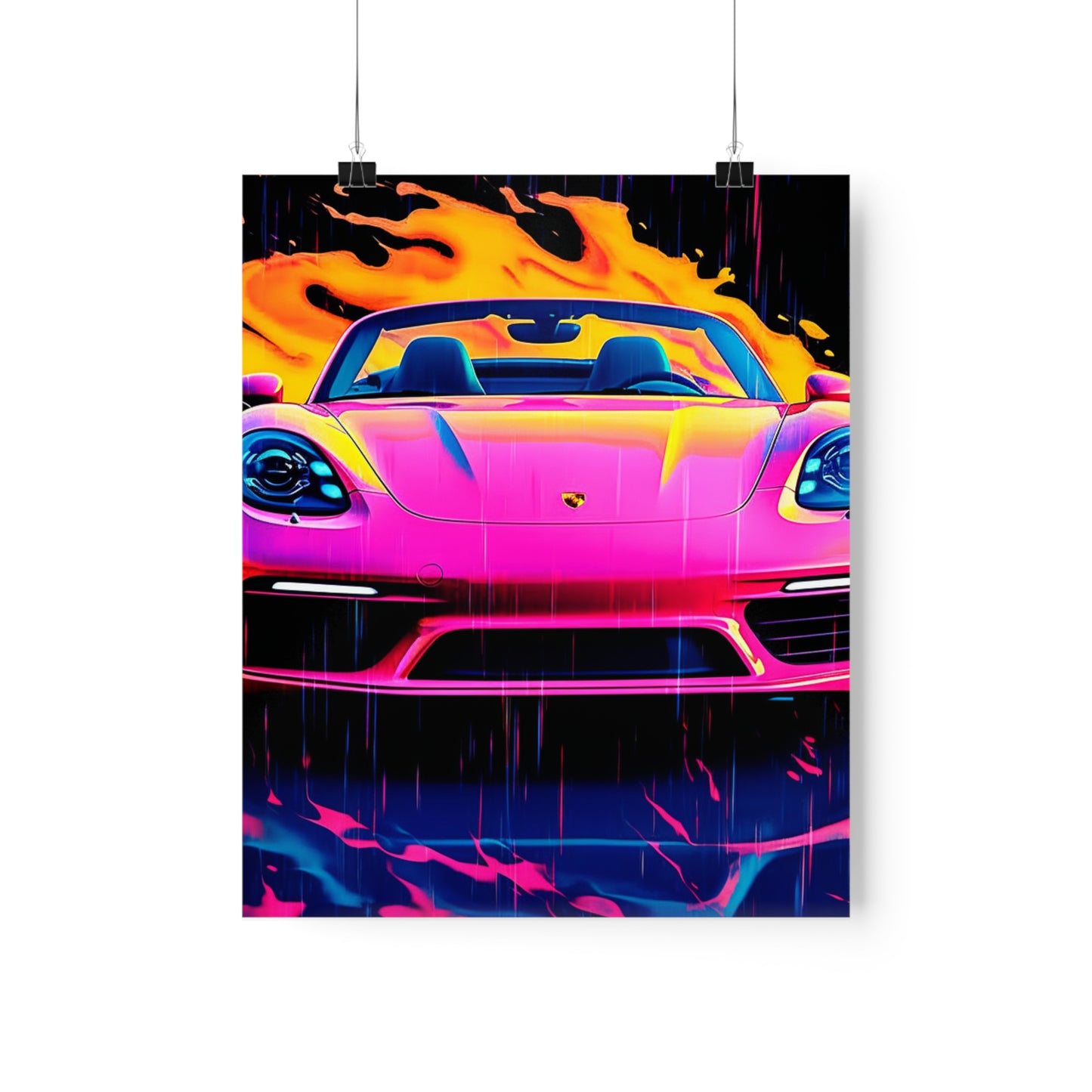 Premium Matte Vertical Posters Pink Porsche water fusion 1