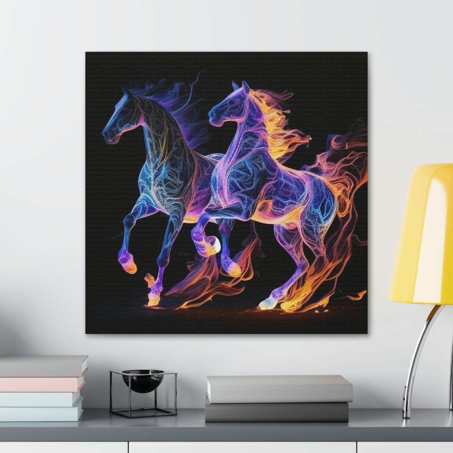 Canvas Gallery Wraps Two Neon Horses 3