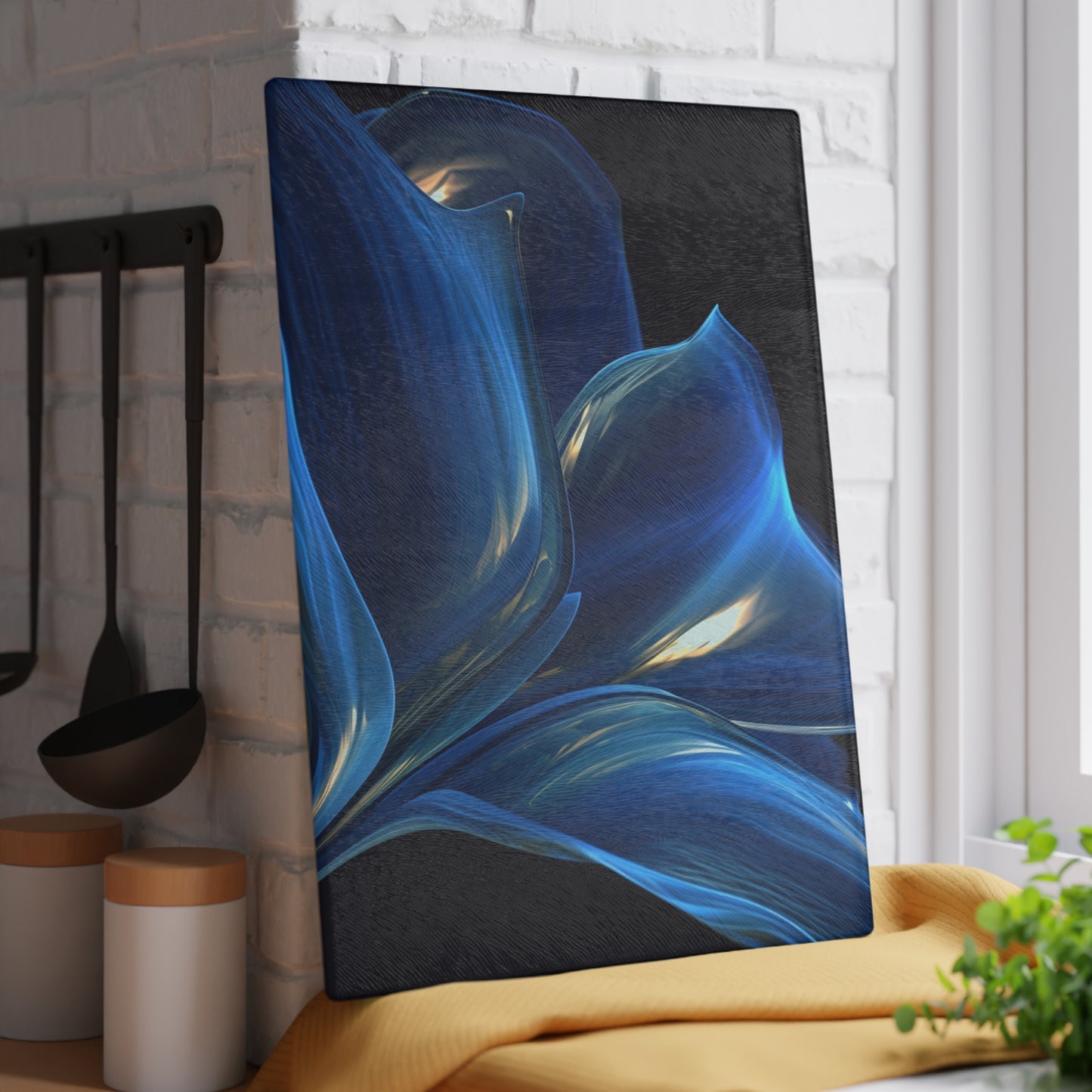 Glass Cutting Board Abstract Blue Tulip 1