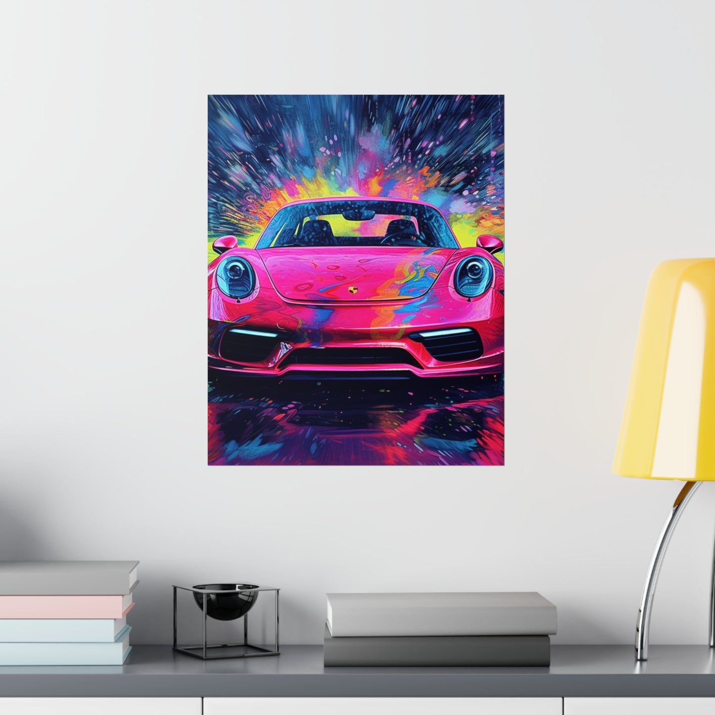 Premium Matte Vertical Posters Pink Porsche water fusion 3