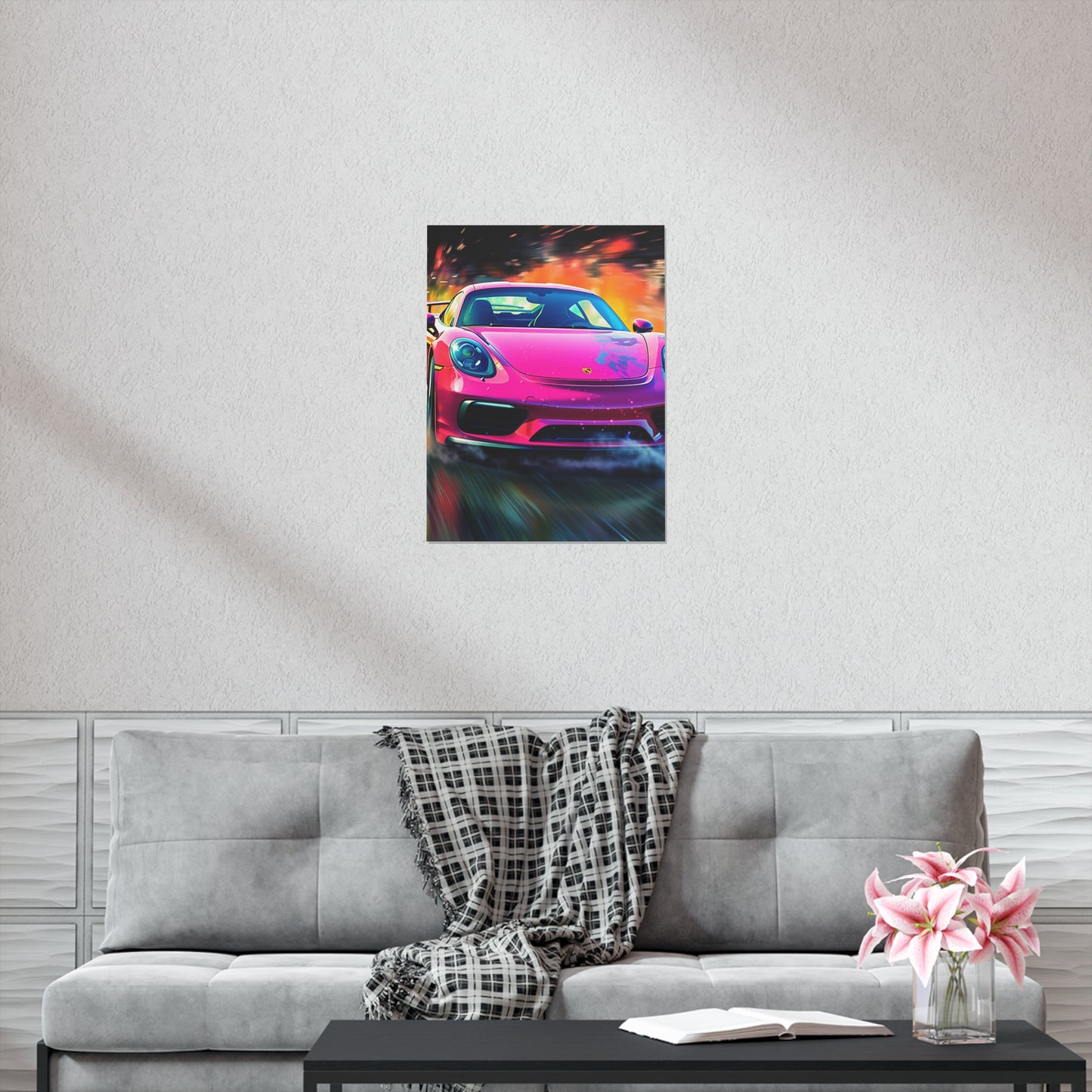 Premium Matte Vertical Posters Pink Porsche water fusion 4