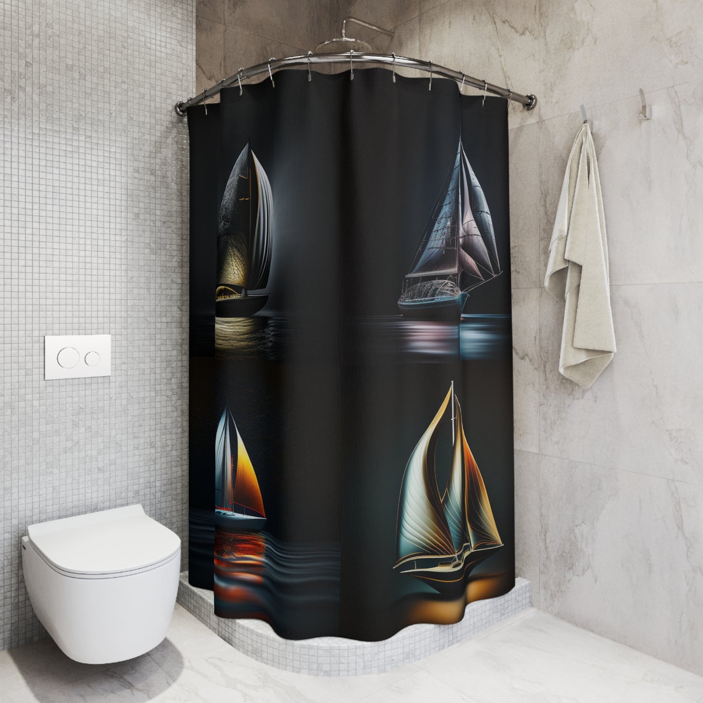 Polyester Shower Curtain glow sailboat 4 pack