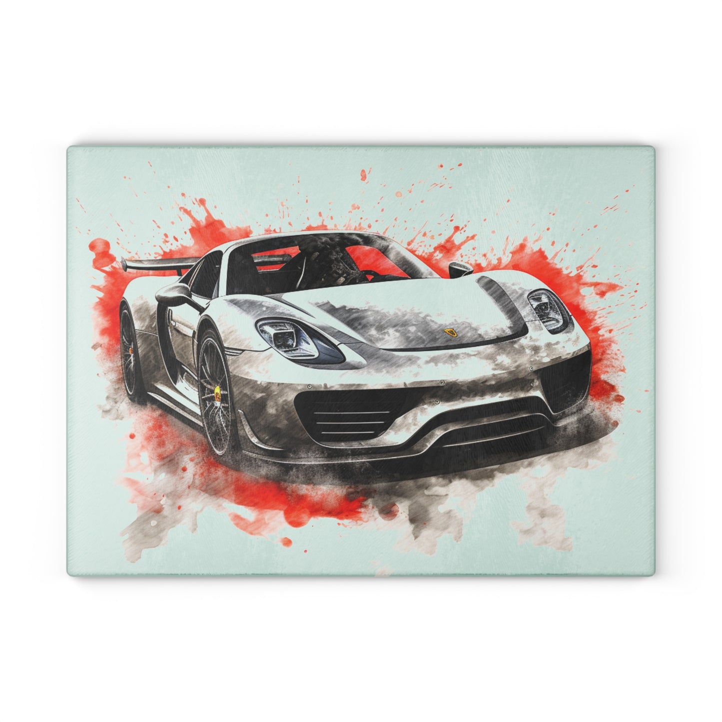 Glass Cutting Board 918 Spyder white background driving fast with water splashing 4