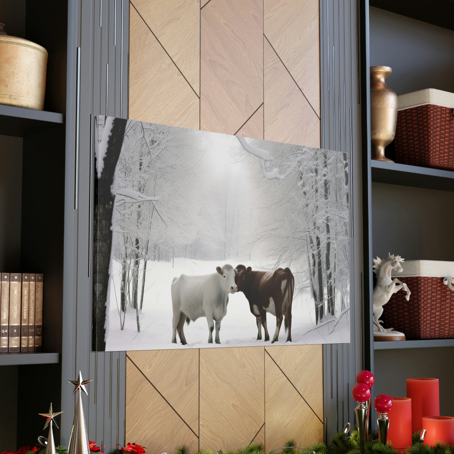 Canvas Gallery Wraps Long Haired Cow snow 4