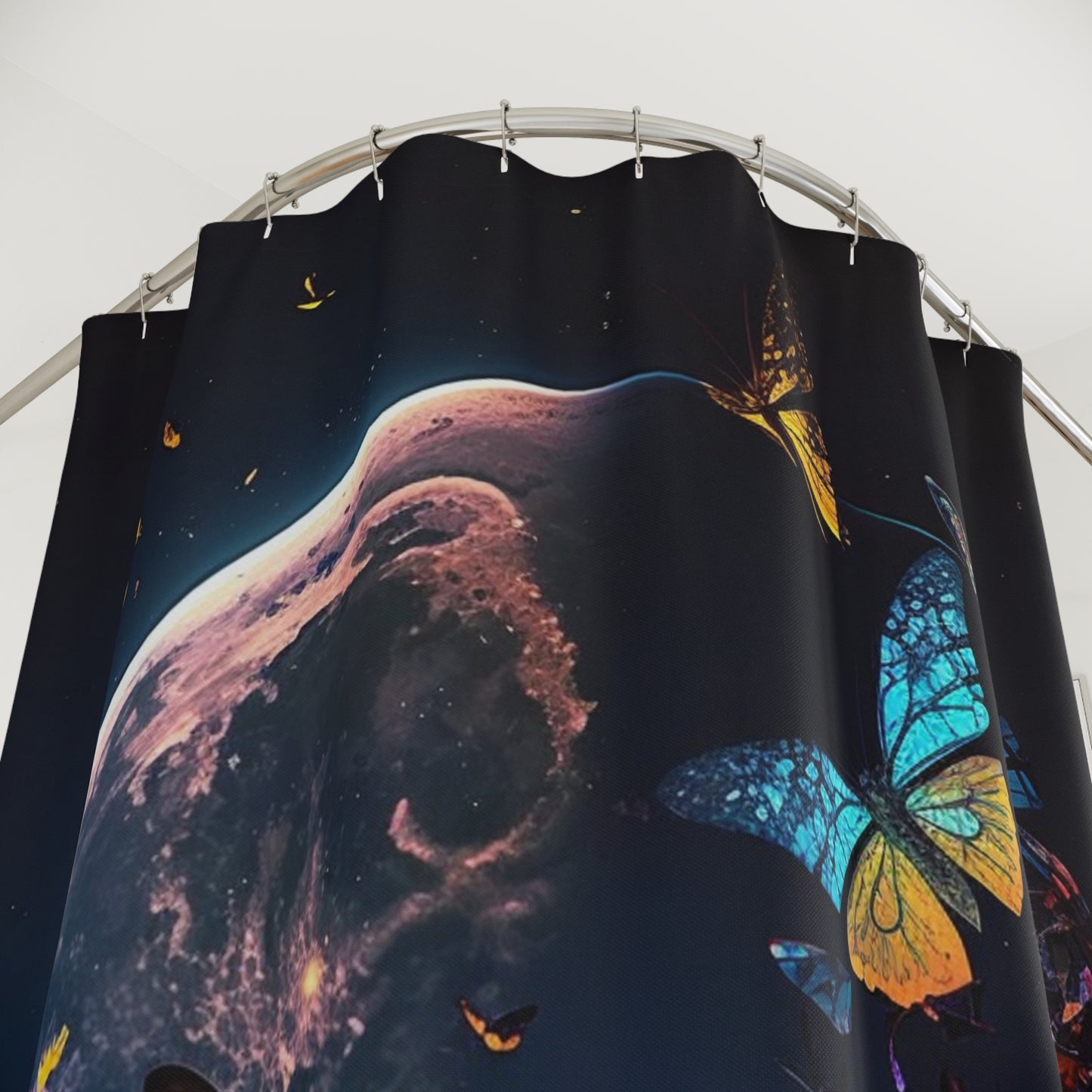 Polyester Shower Curtain florescent butterflys moon 3