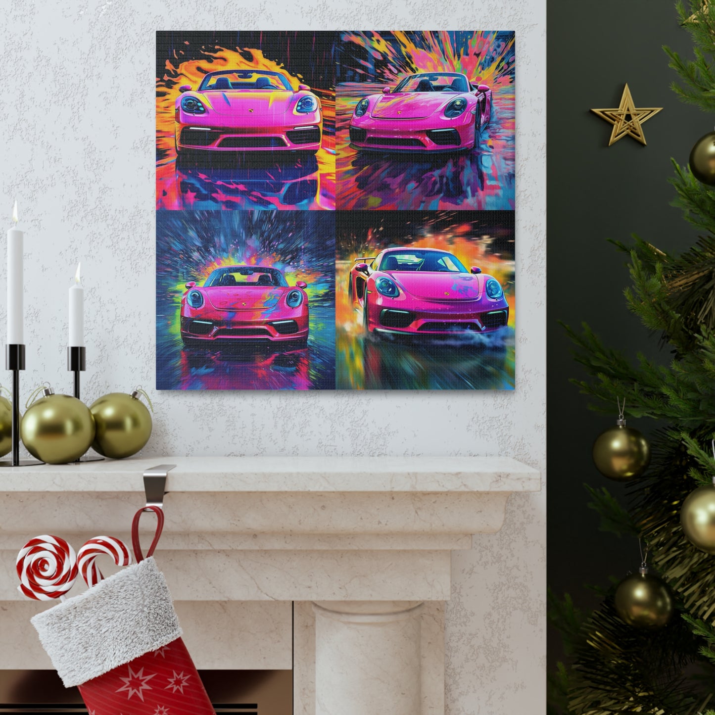 Canvas Gallery Wraps Pink Porsche water fusion 4 pack