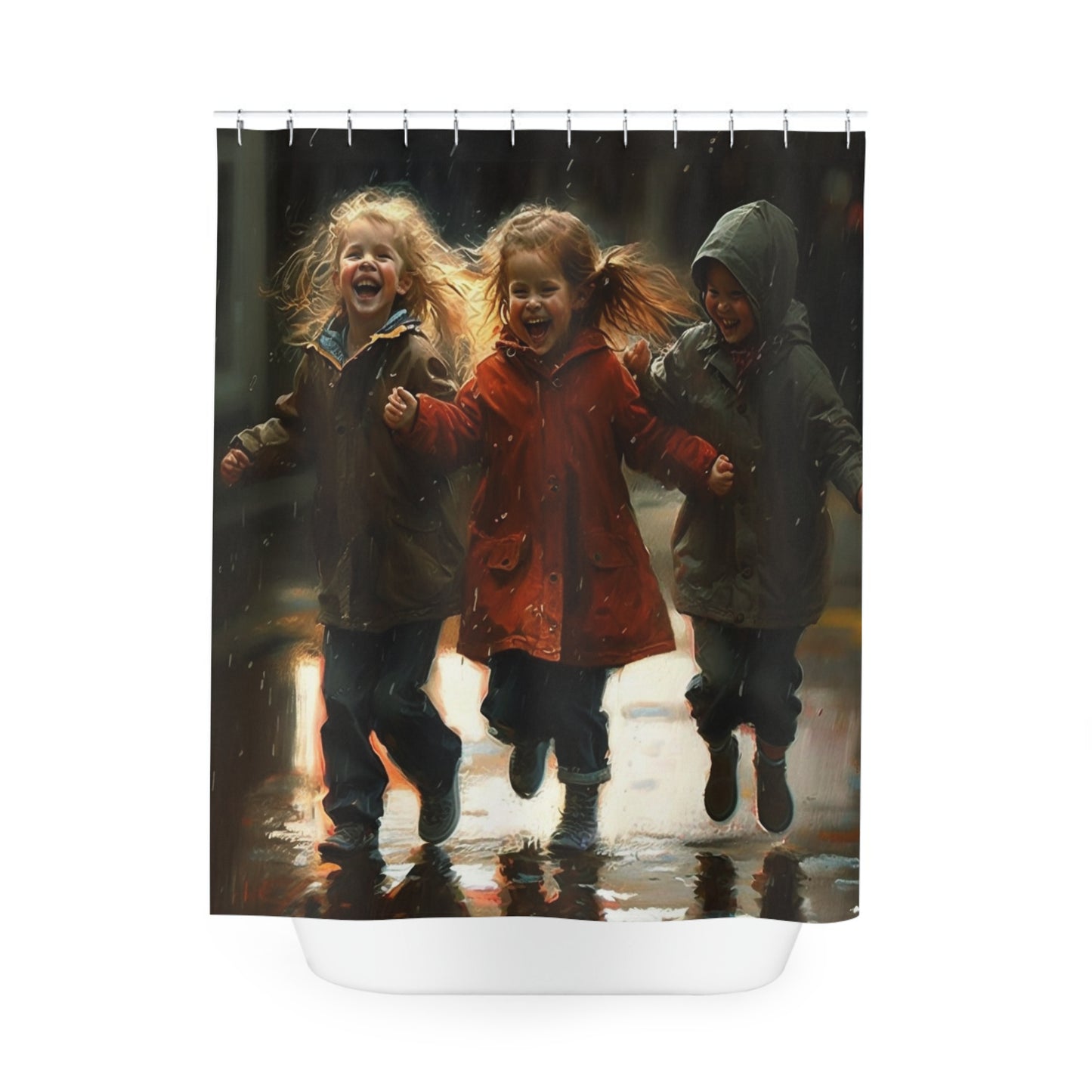 Polyester Shower Curtain kids dancing rain 10