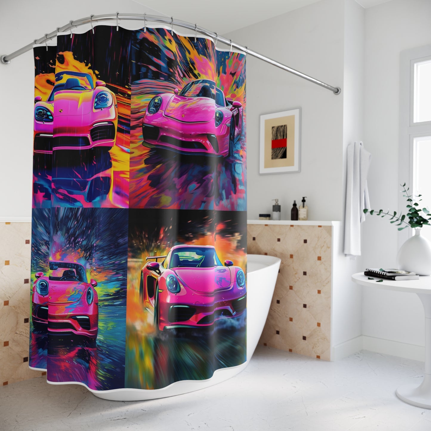 Polyester Shower Curtain Pink Porsche water fusion 5