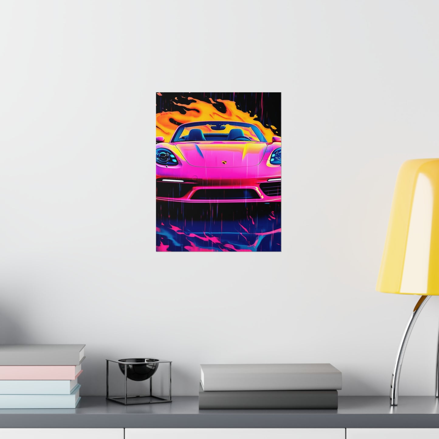 Premium Matte Vertical Posters Pink Porsche water fusion 1