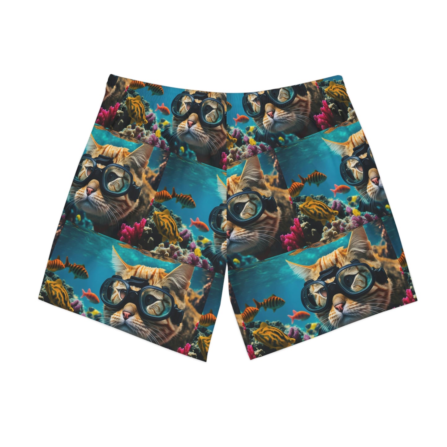 Men's Elastic Beach Shorts (AOP) scuba cat 3