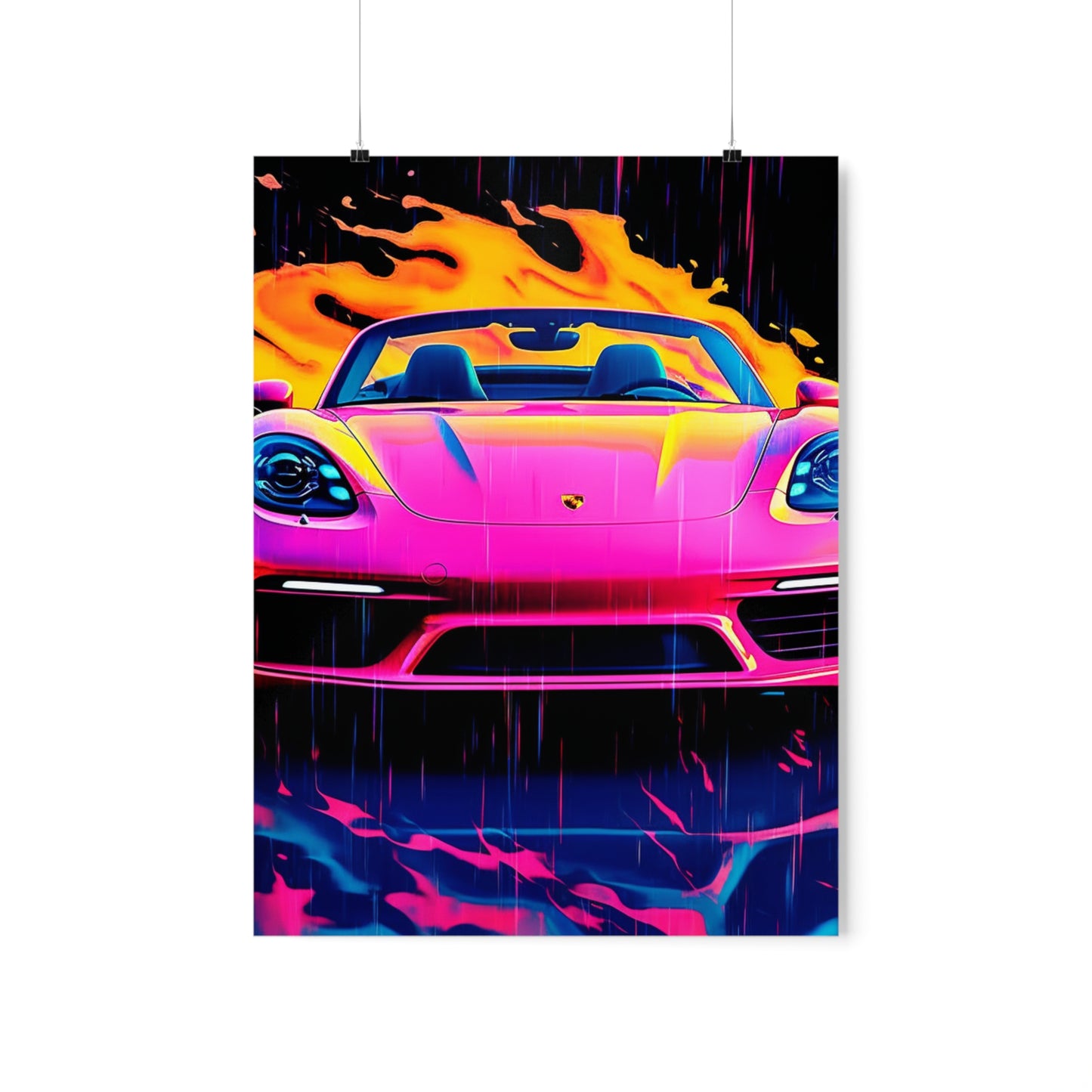 Premium Matte Vertical Posters Pink Porsche water fusion 1