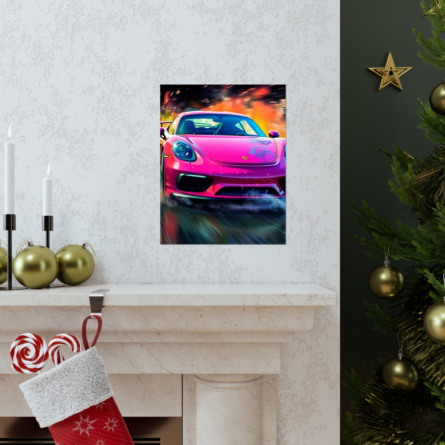 Premium Matte Vertical Posters Pink Porsche water fusion 4