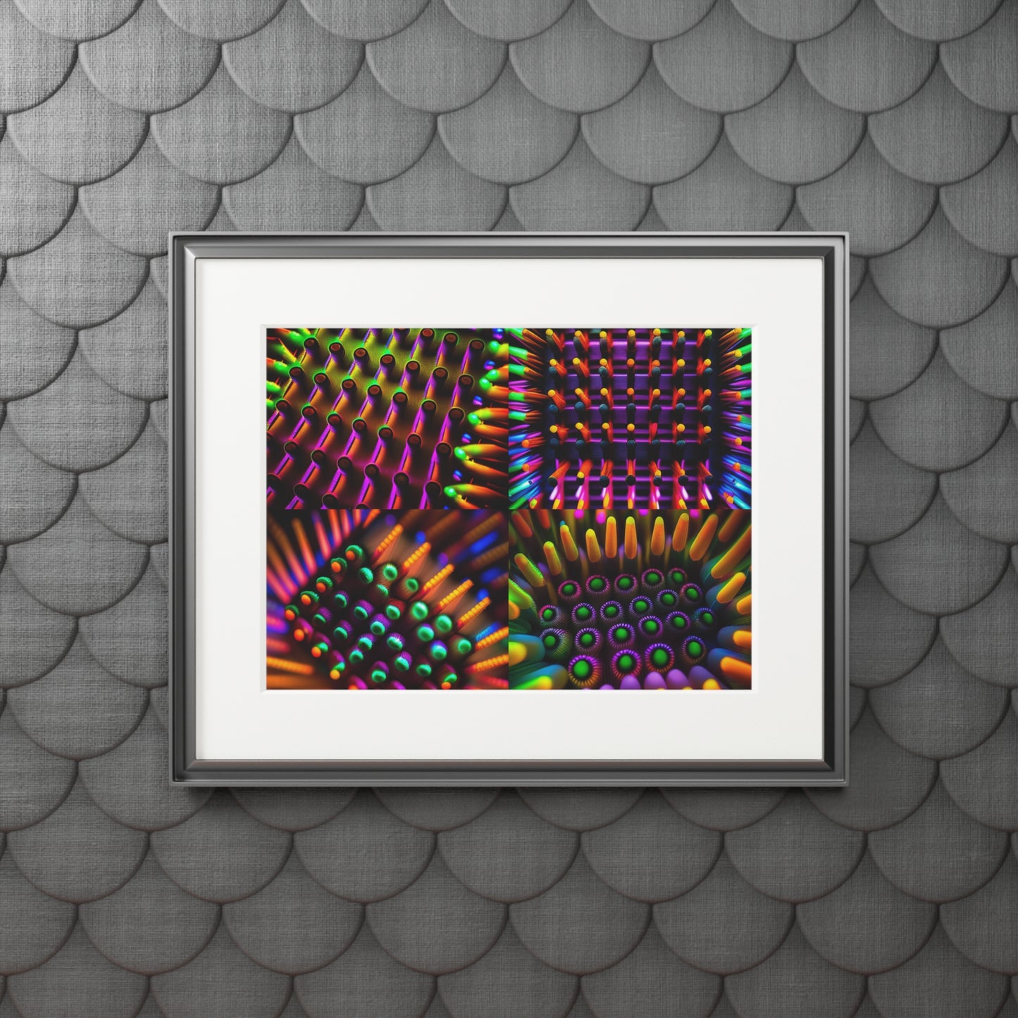 Fine Art Prints (Passepartout Paper Frame) Macro Cactus neon square