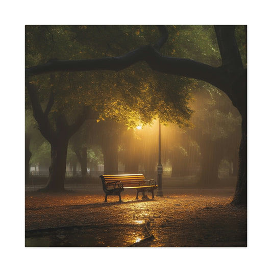 Park bench in the rain