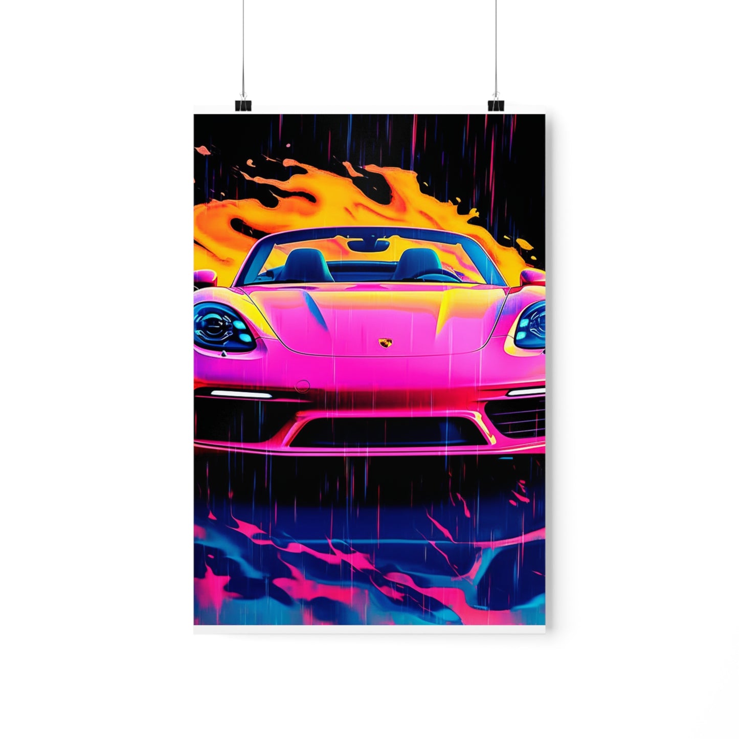 Premium Matte Vertical Posters Pink Porsche water fusion 1