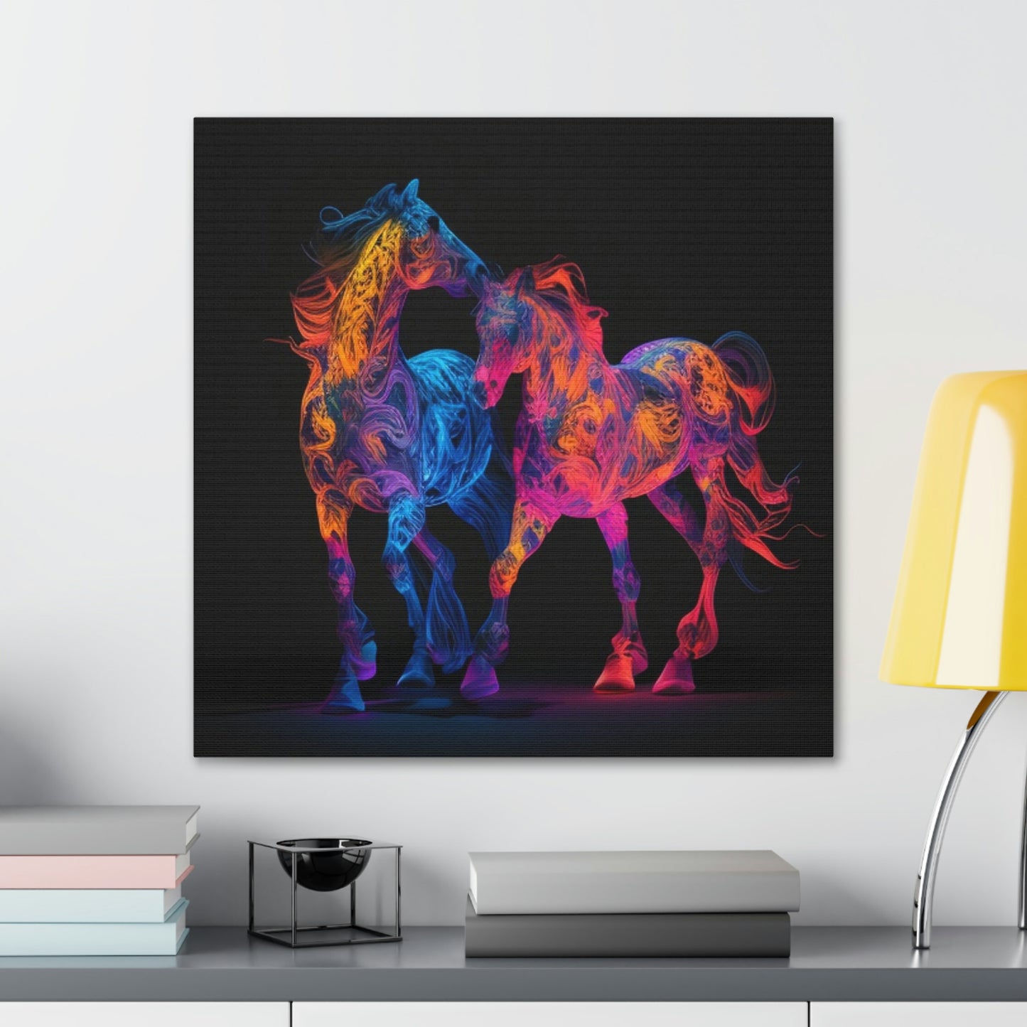 Canvas Gallery Wraps Two Neon Horses 1