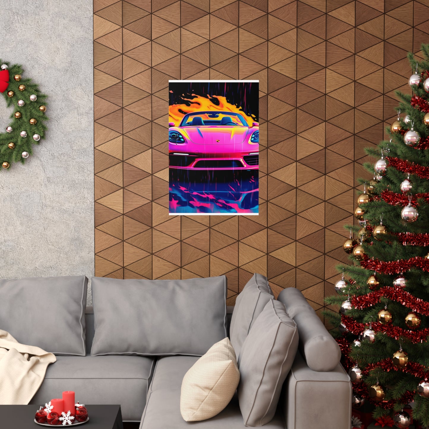 Premium Matte Vertical Posters Pink Porsche water fusion 1