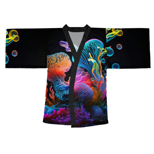 Long Sleeve Kimono Robe (AOP) neon reef 1