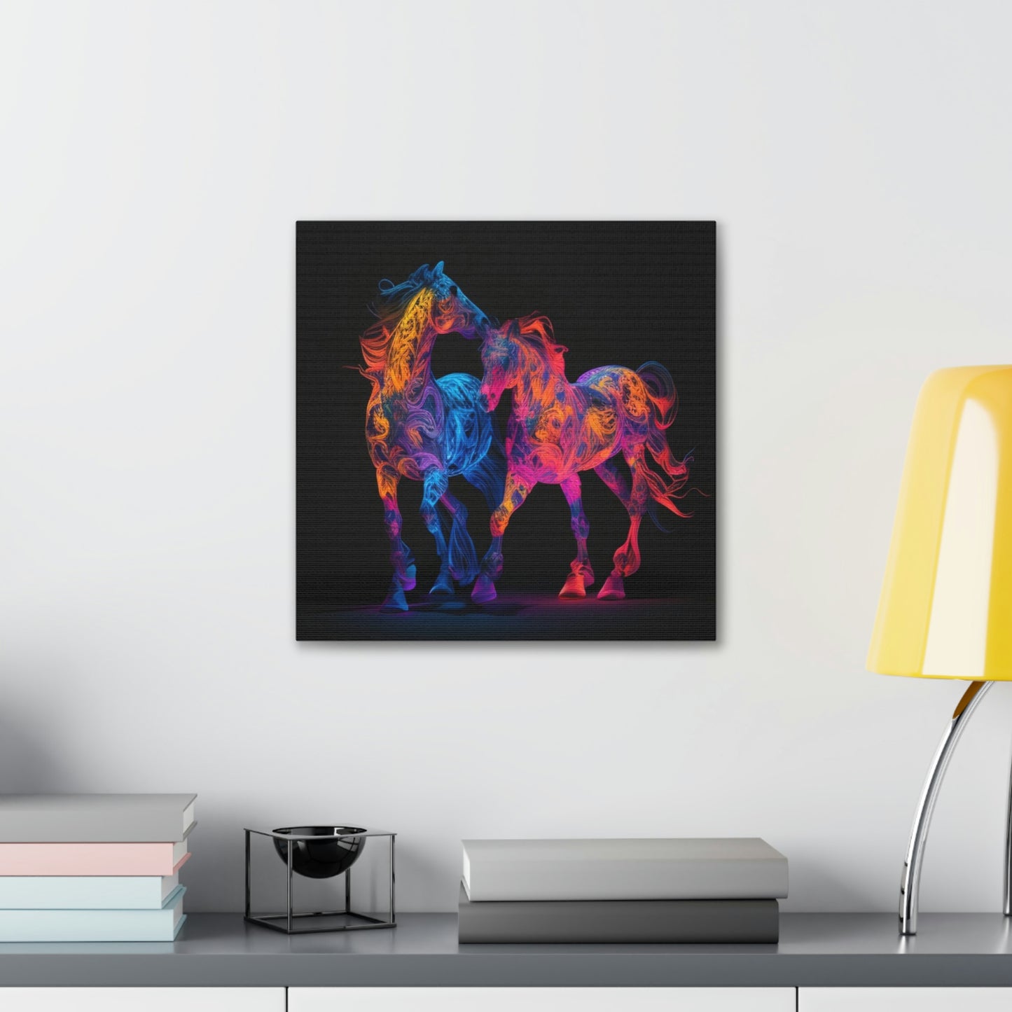 Canvas Gallery Wraps Two Neon Horses 1