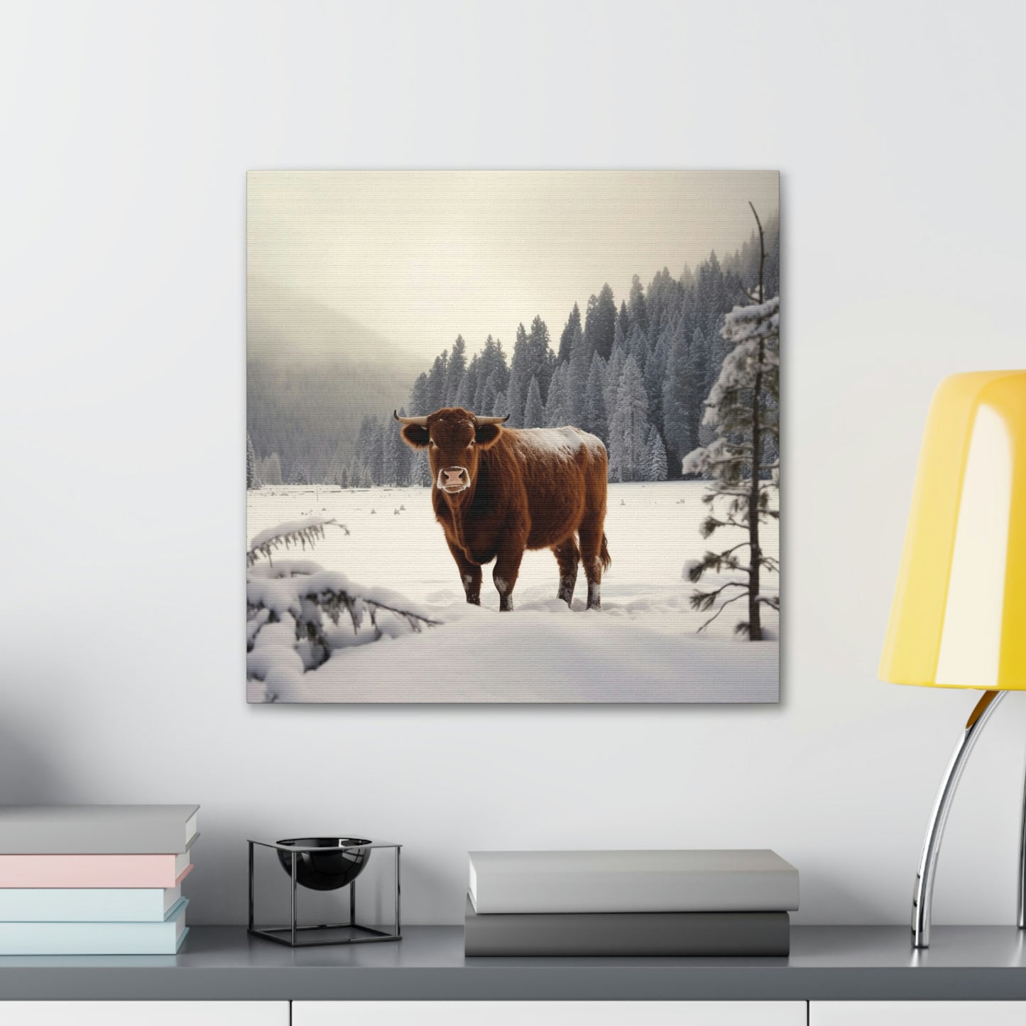 Canvas Gallery Wraps Cow Snow 3