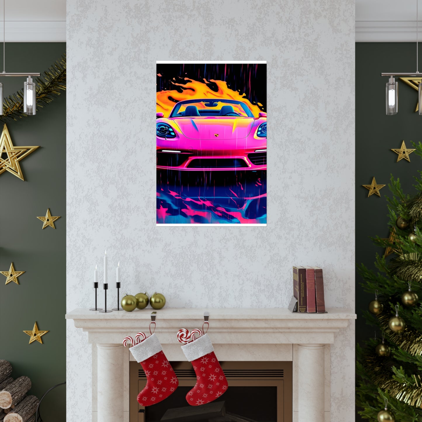 Premium Matte Vertical Posters Pink Porsche water fusion 1