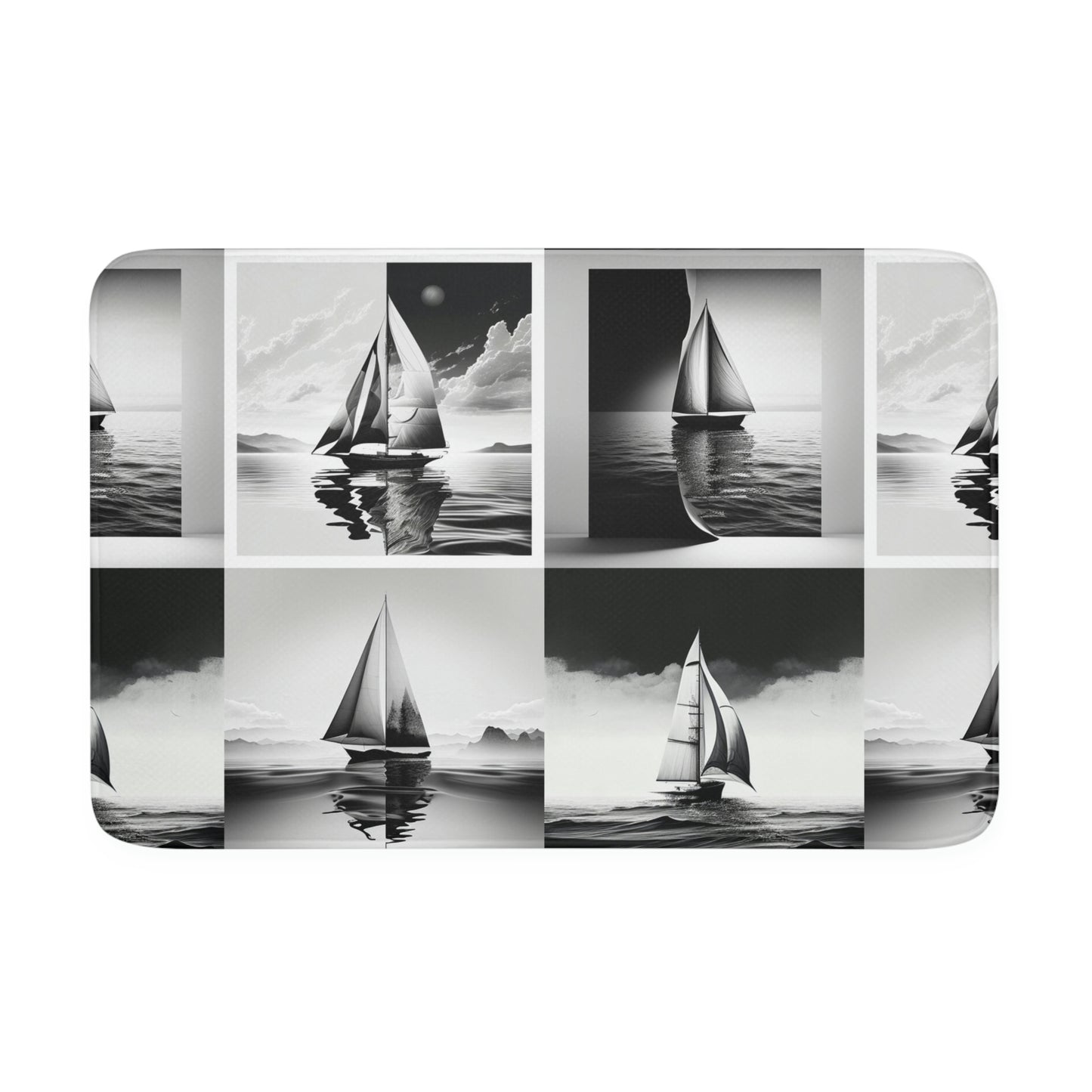 Memory Foam Bath Mat  black and white sailboat 4 pack