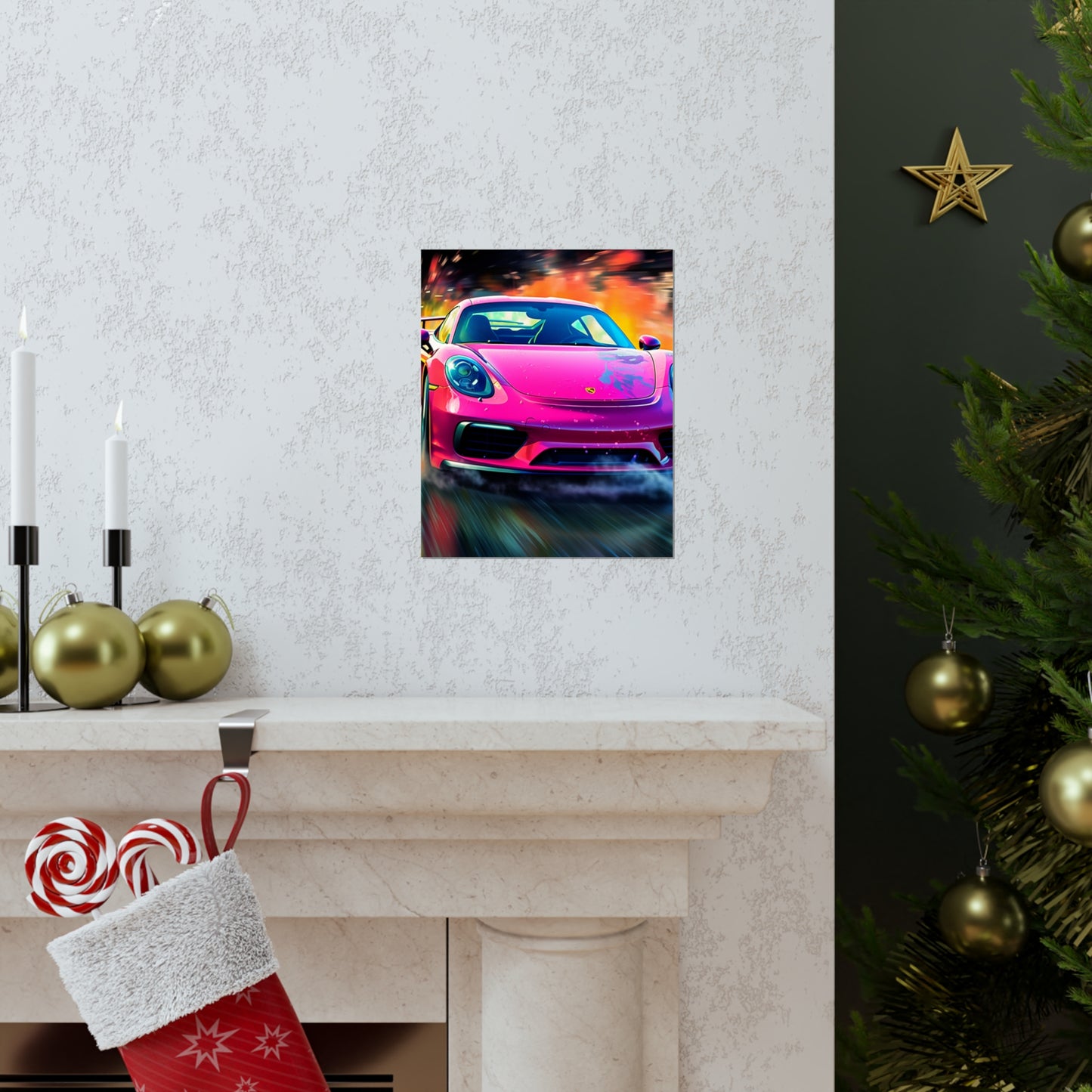 Premium Matte Vertical Posters Pink Porsche water fusion 4