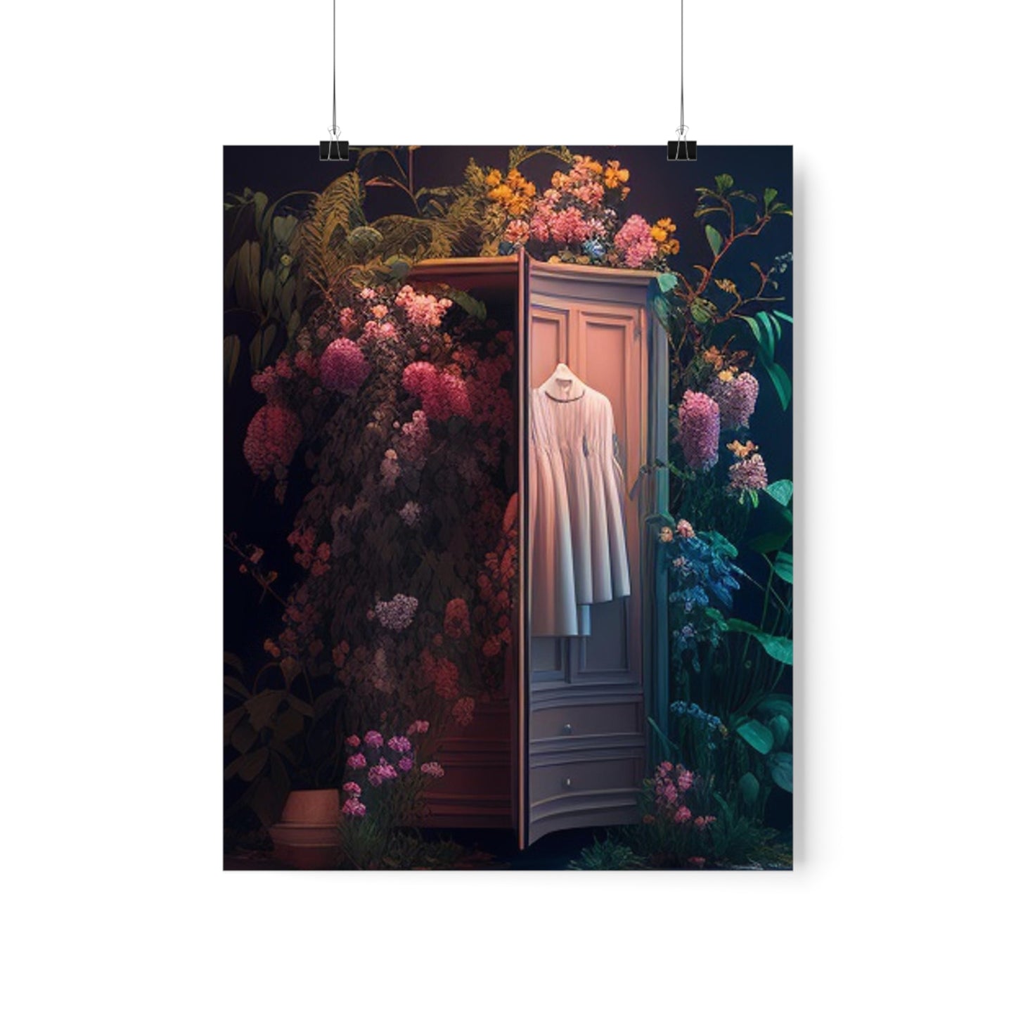 Premium Matte Vertical Posters A Wardrobe Surrounded by Flowers 3