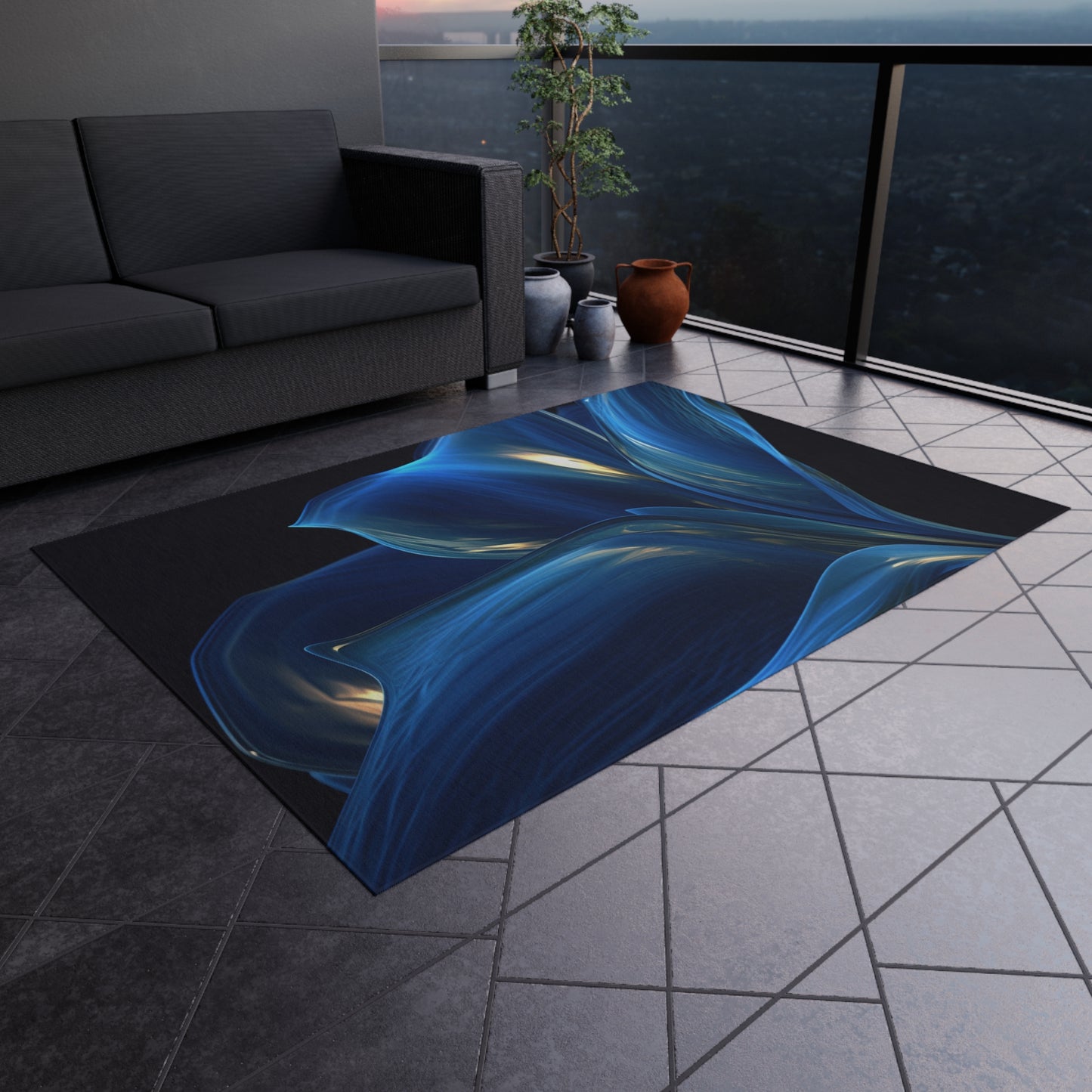 Outdoor Rug  Abstract Blue Tulip 1