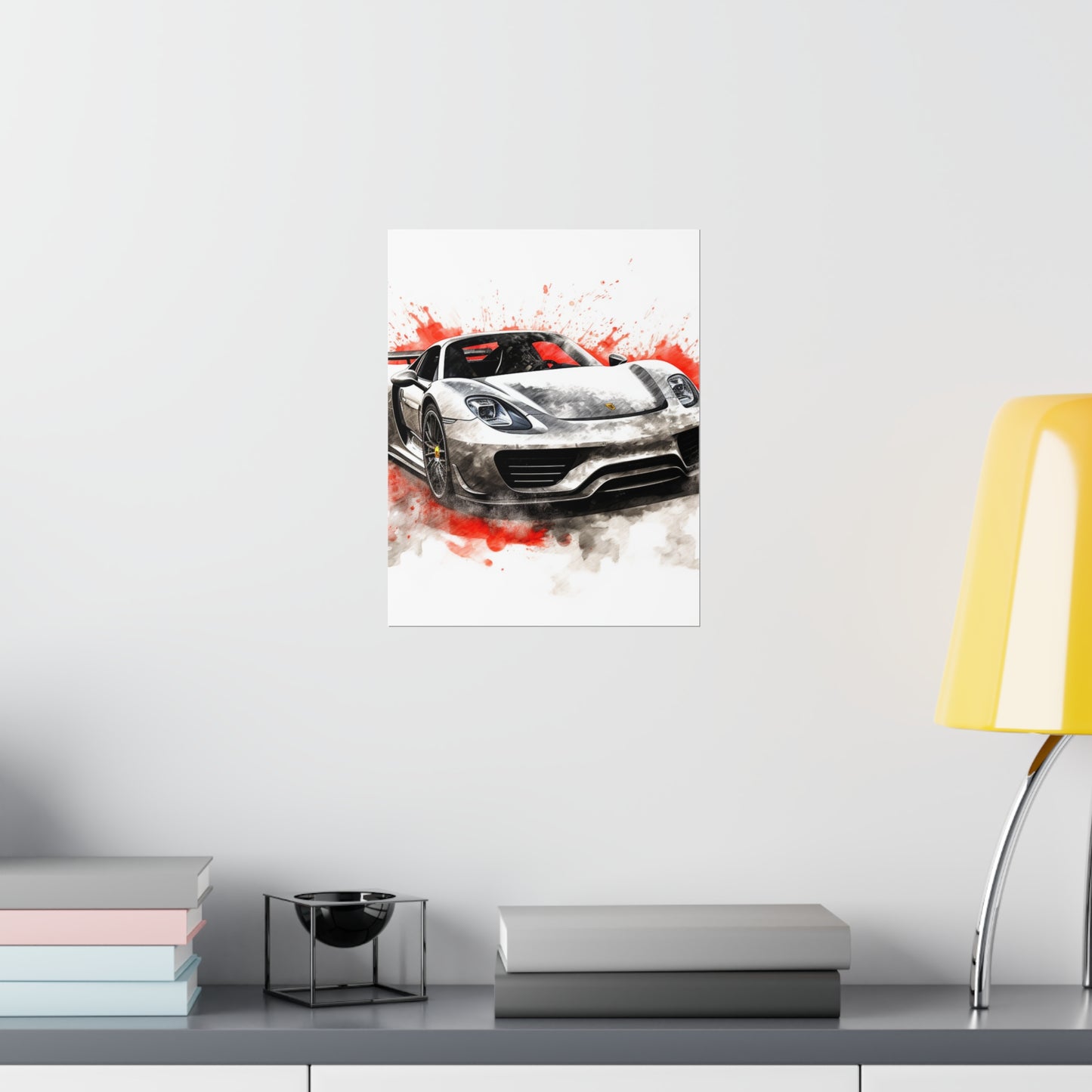 Premium Matte Vertical Posters 918 Spyder white background driving fast with water splashing 4