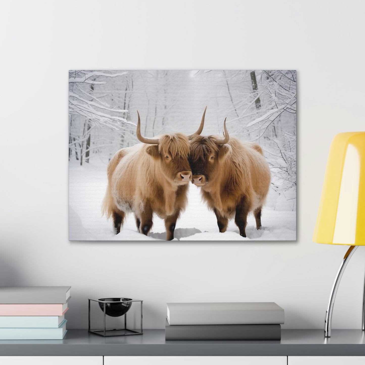 Canvas Gallery Wraps Long Haired Cow snow 1