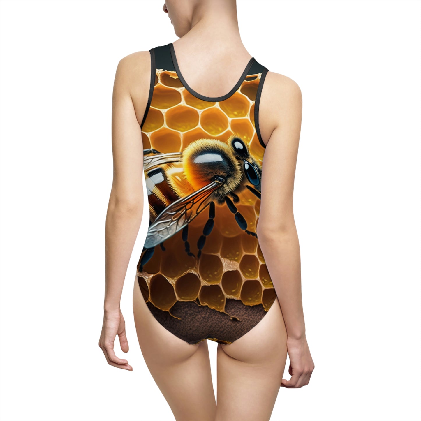 Women's Classic One-Piece Swimsuit (AOP) Macro Bee 1