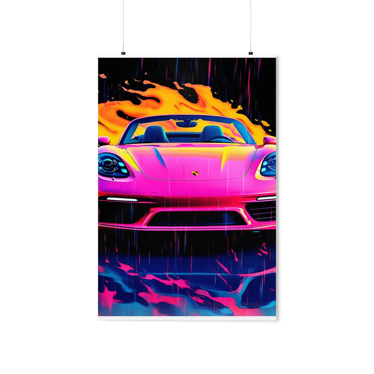 Premium Matte Vertical Posters Pink Porsche water fusion 1