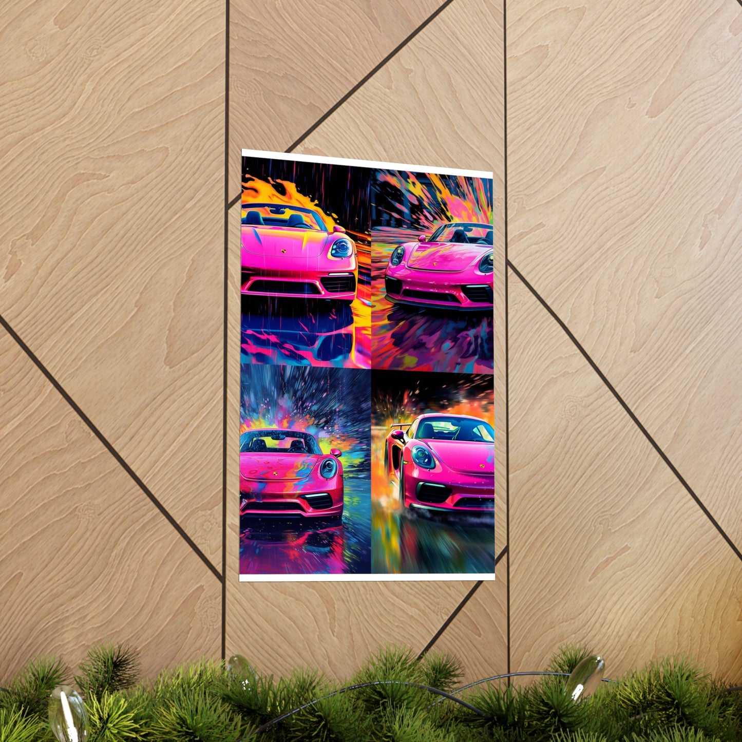 Premium Matte Vertical Posters Pink Porsche water fusion 5