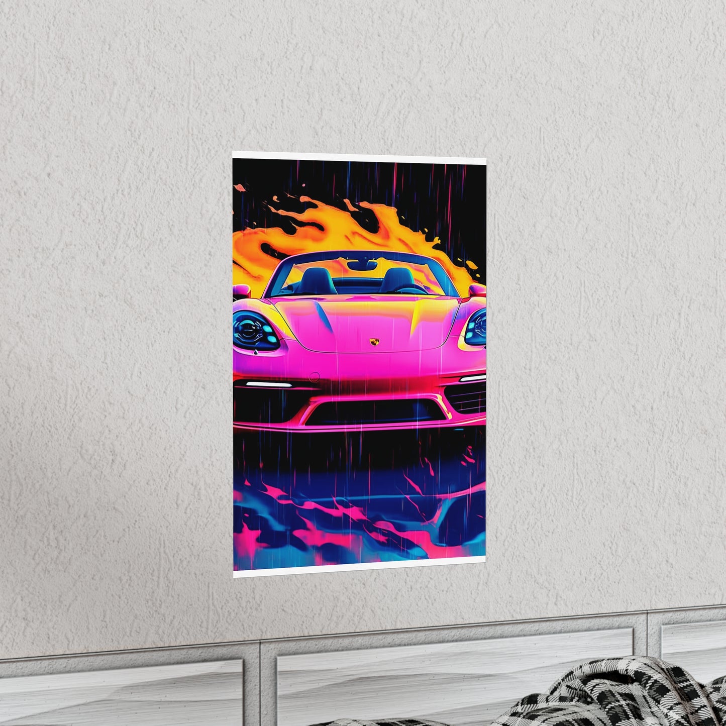 Premium Matte Vertical Posters Pink Porsche water fusion 1