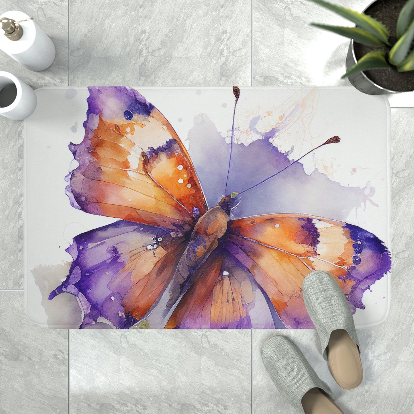 Memory Foam Bath Mat MerlinRose watercolor butterfly 2