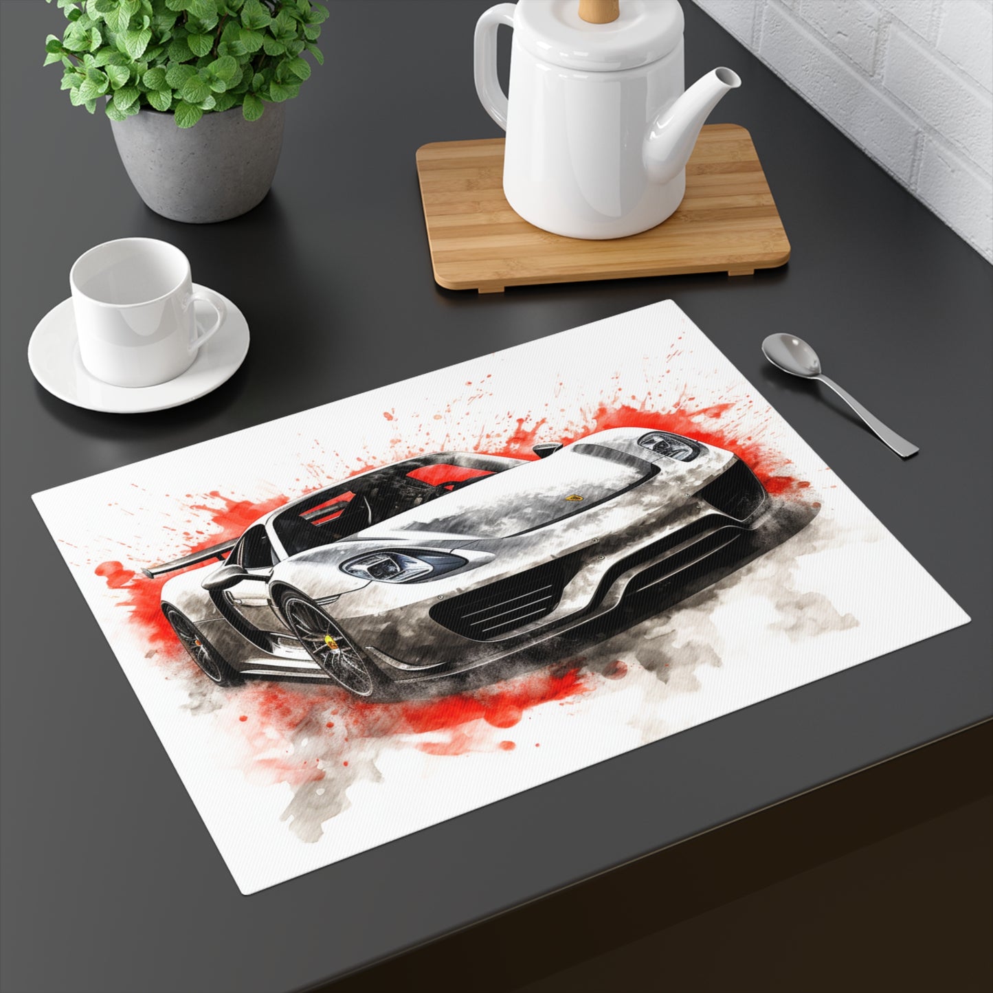 Placemat, 1pc 918 Spyder white background driving fast with water splashing 4