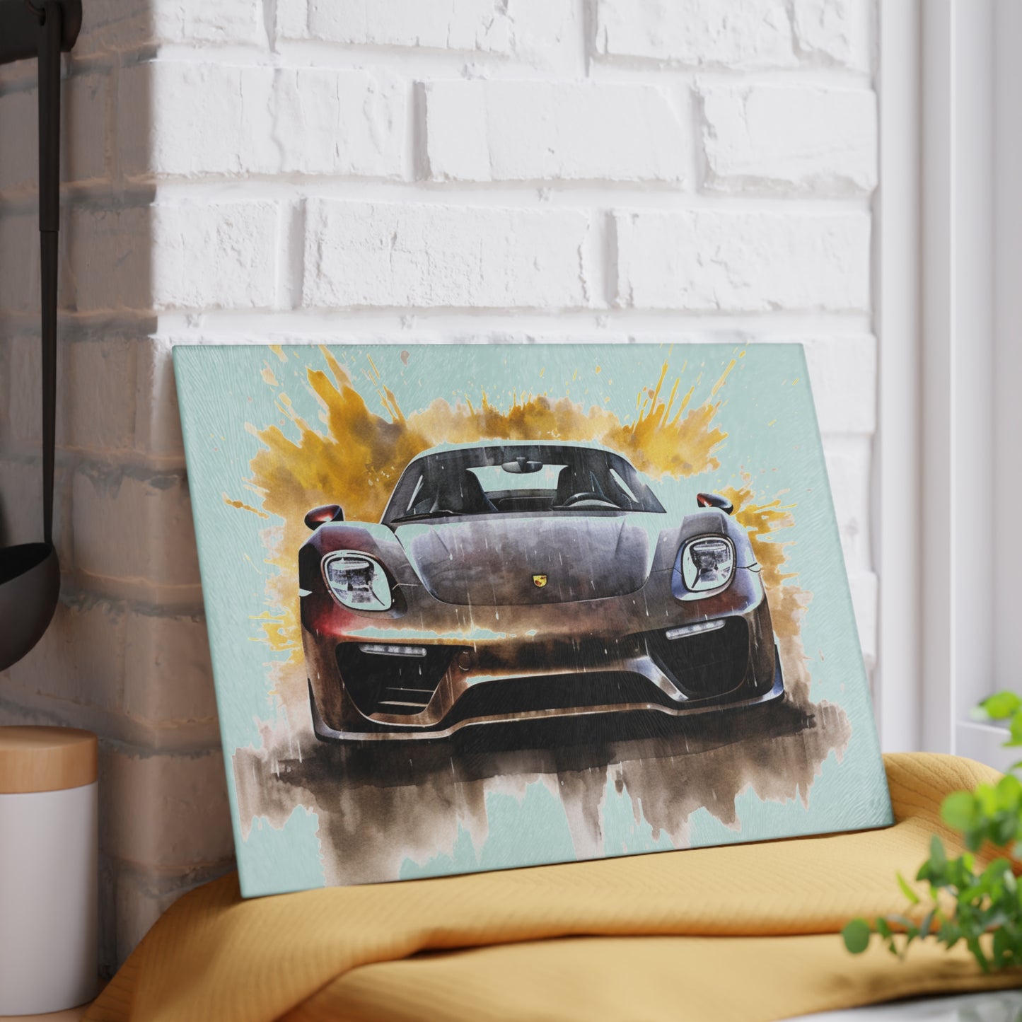 Glass Cutting Board 918 Spyder white background driving fast with water splashing 1